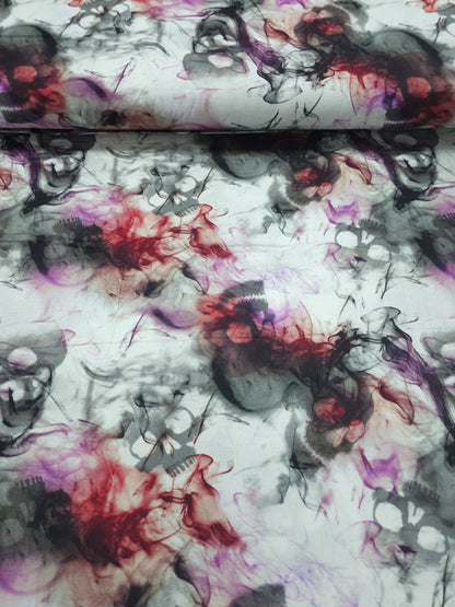 Grey/Wine/Purple Smoky Skull 100% Cotton