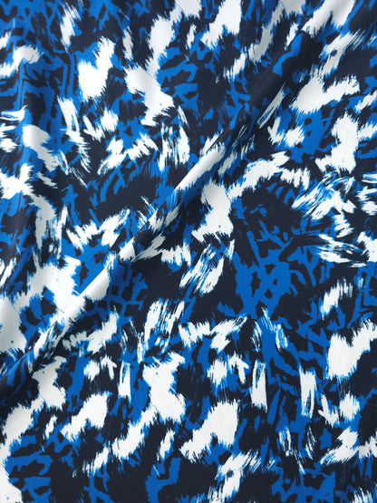 Blue Abstract Brush Stroke Poly Viscose Crepe