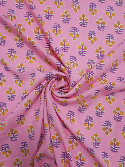 Pink/Orange Trio Floral Crinkle Viscose