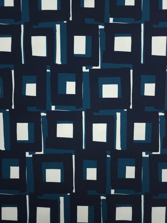 Teal/Navy Geometric Square Brushed Cotton Twill