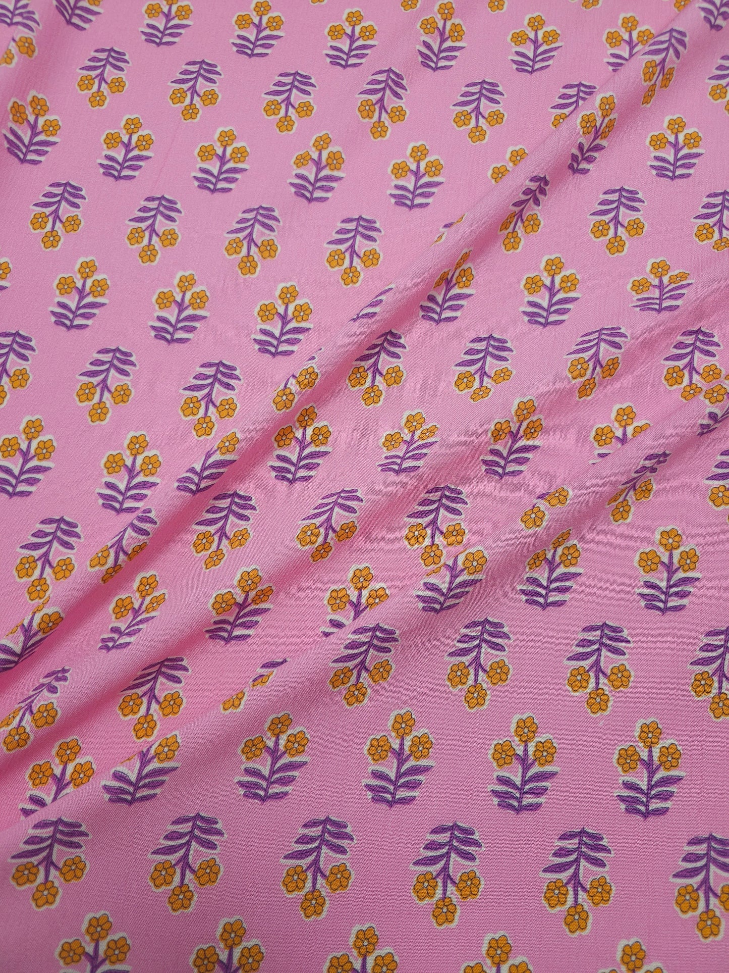 Pink/Orange Trio Floral Crinkle Viscose