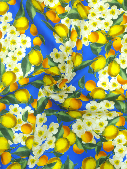 Blue Lemon Floral Cotton Sateen