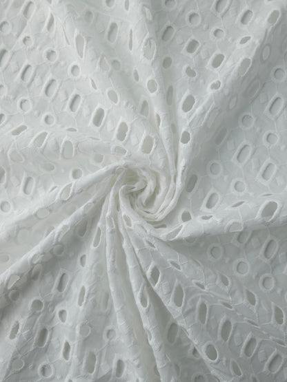 White Abstract Shapes Anglaise Cotton