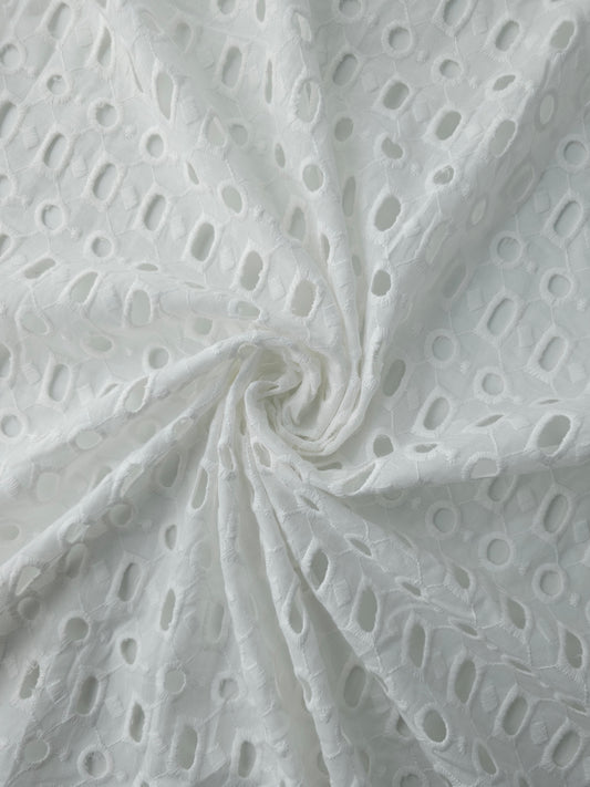 White Abstract Shapes Anglaise Cotton