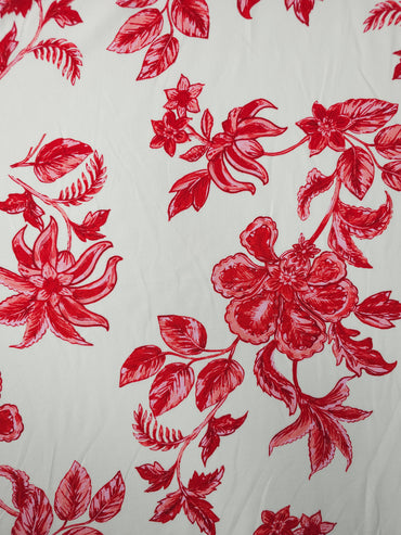 Red/Pink Palm Floral Viscose Linen