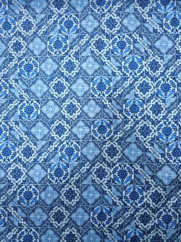 Blue Mosaic Tile 100% Cotton