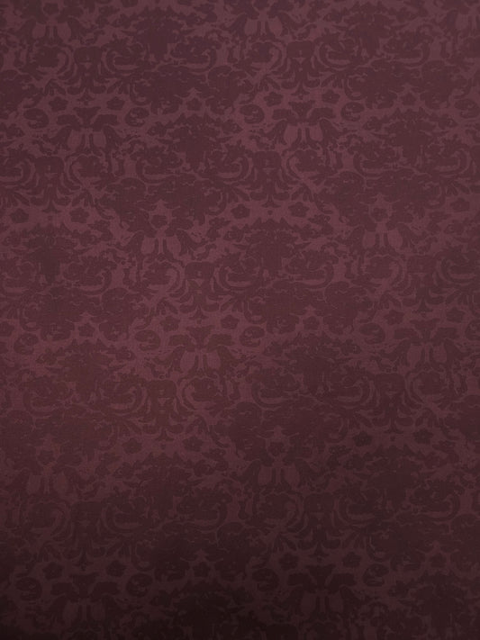 Burgundy Damask Brushed Cotton Twill