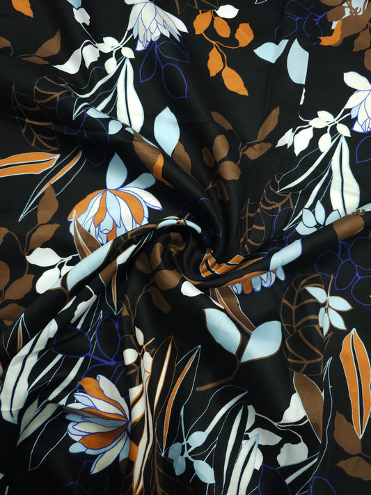 Brown/Blue Autumnal Floral Lightweight Cotton Sateen