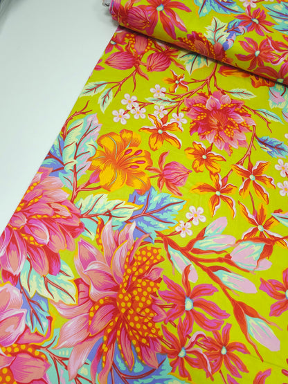 Lime Green Untamed Hello Dahlia Cotton Sateen 108" - Tula Pink