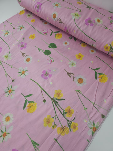 Pink Flower Stem 100% Cotton 106"