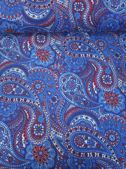 Red/Blue Paisley 100% Cotton 106"