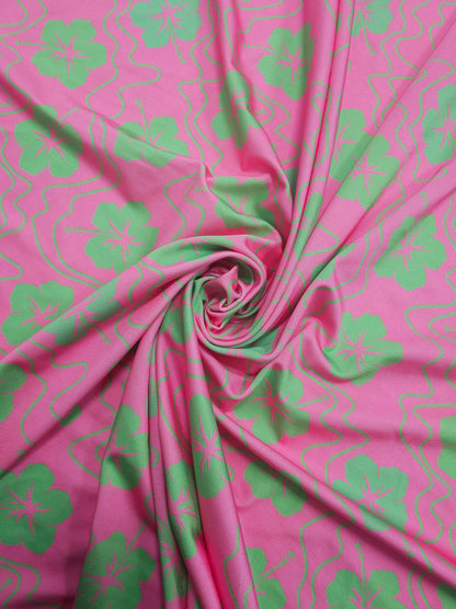 Pink/Green Hibiscus Floral Swimwear 4-Way Stretch