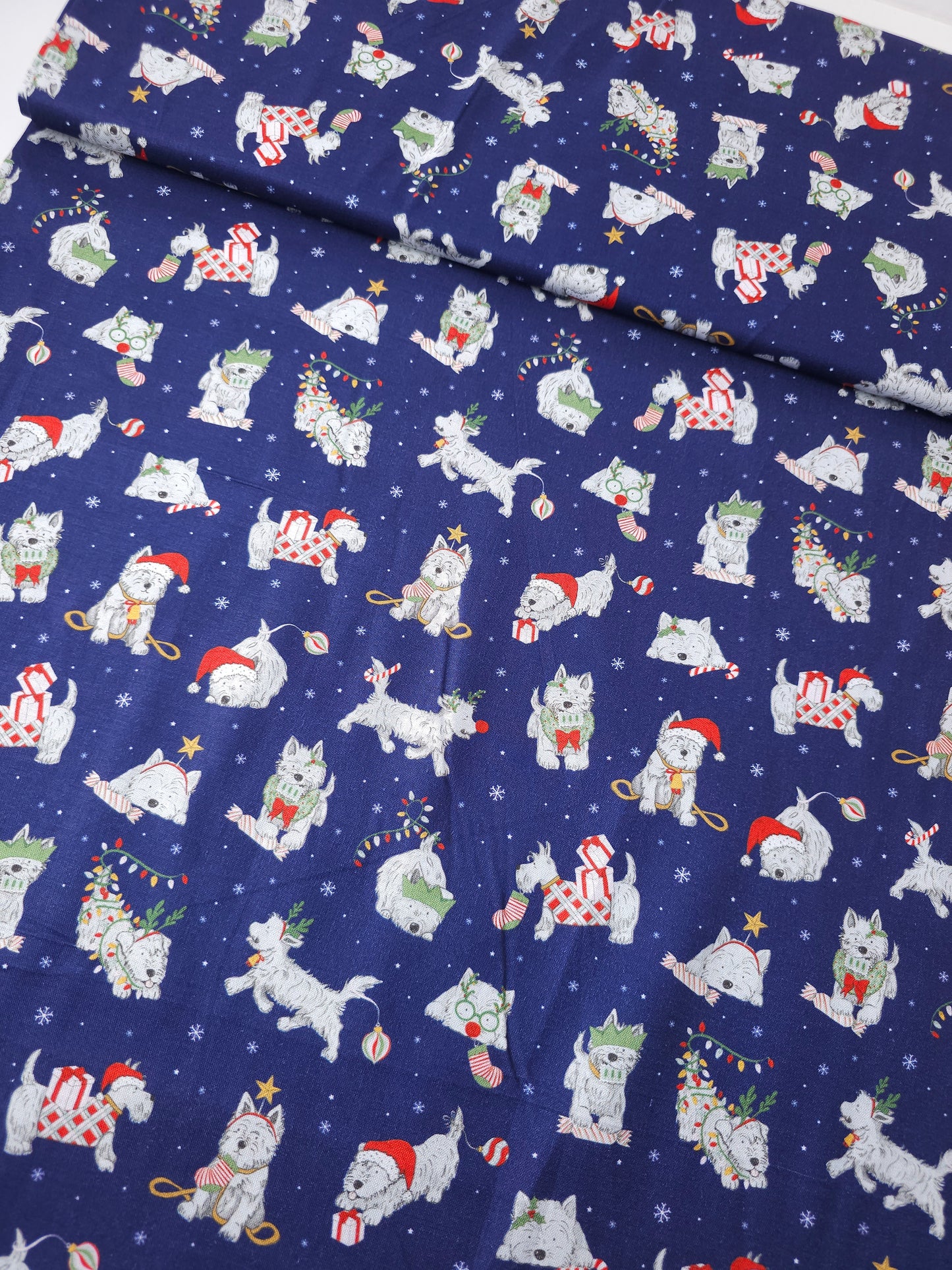 Midnight Blue Christmas Puppy 100% Cotton