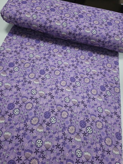 Light Purple Tulip Doodle 100% Cotton