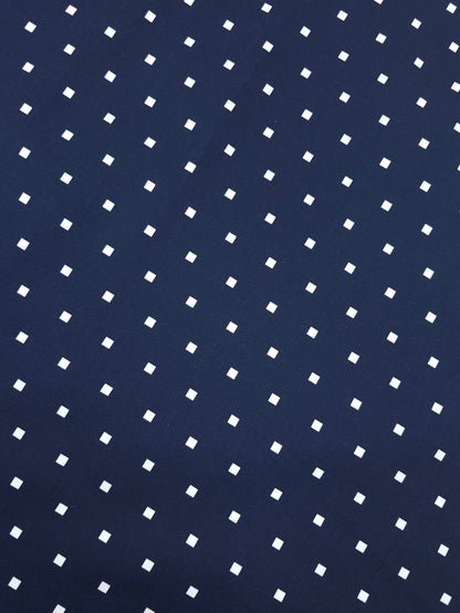 Dark Navy Mini Square Brushed Cotton Twill