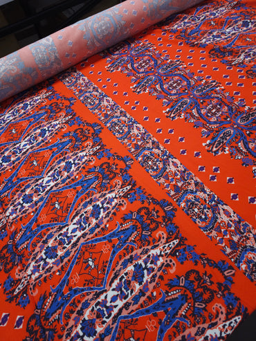 Orange/Blue Boho Retro Stripe Crinkle Viscose