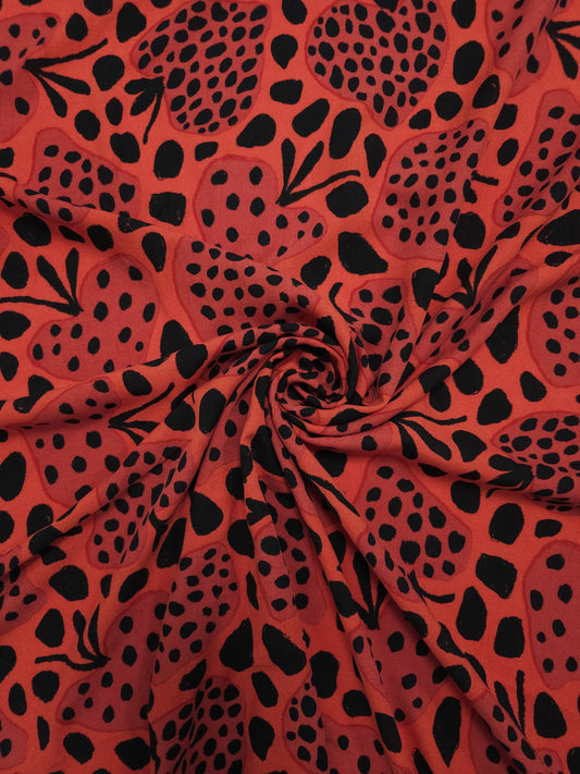 Red/Black Irregular Strawberry Viscose Challis