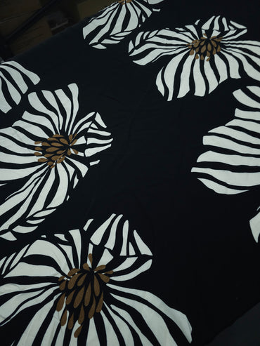 Black/Brown Large Twin Floral Viscose Crepe