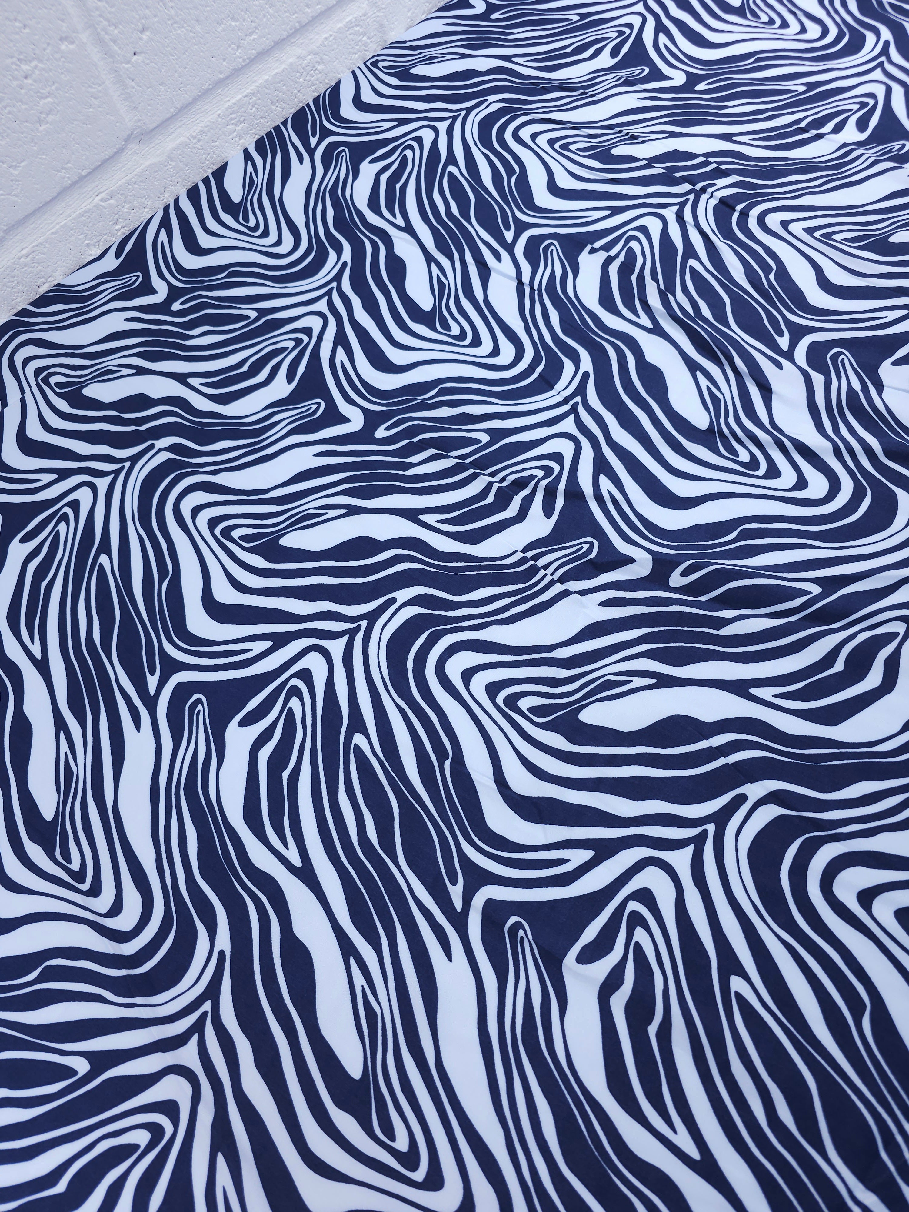 Baby Blue/Navy Zebra Stripe Viscose Satin