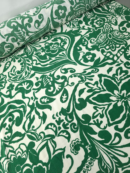 Green/Off-White Doodle Floral Viscose Crepe