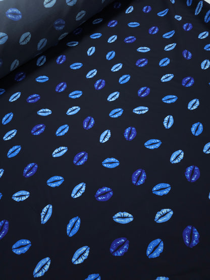 Blue/Navy Lips Viscose Crepe Stretch