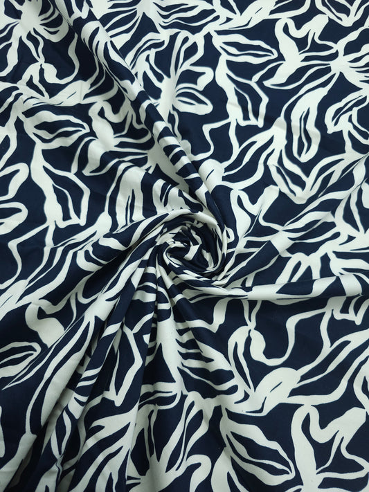 Navy/White Doodle Floral Cotton Sateen