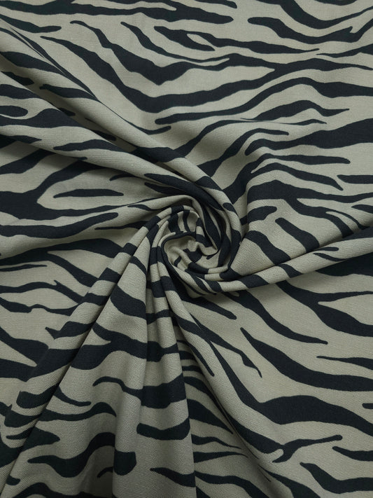 Beige/Black Zebra Stripe Viscose Linen