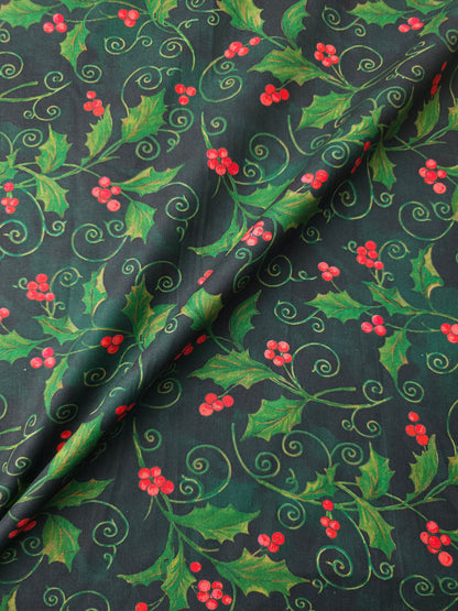 Christmas Holly Scroll 100% Cotton