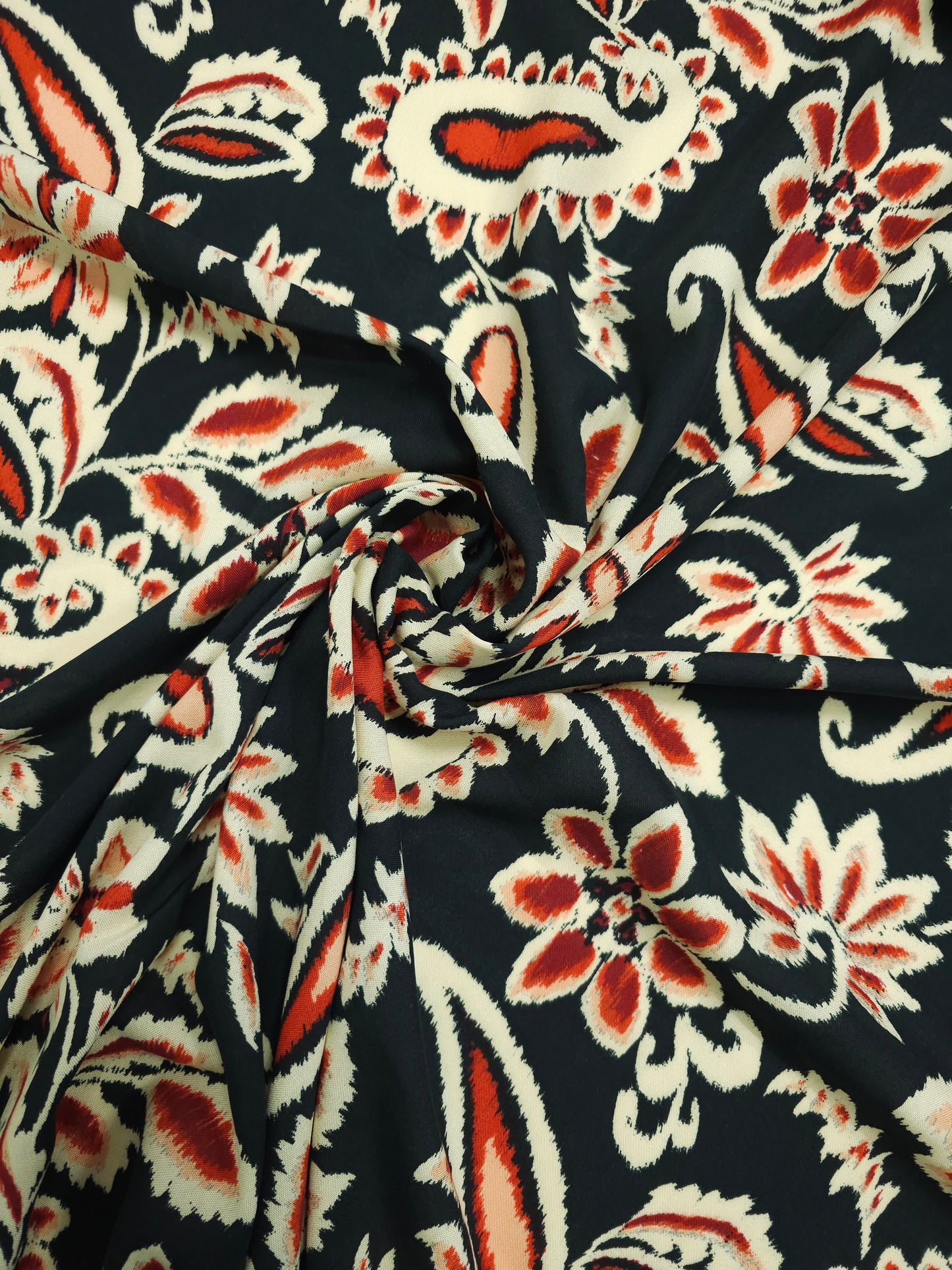 Greenish Black/Rust Static Paisley Floral Viscose Challis