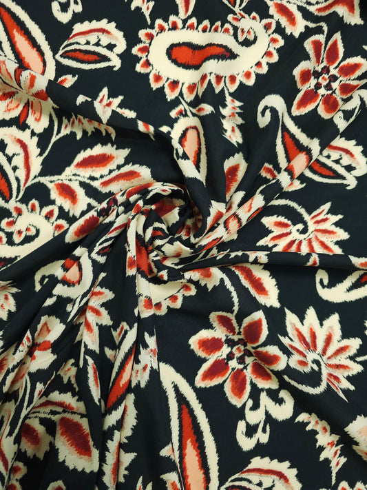 *PRE-ORDER* Greenish Black/Rust Static Paisley Floral Viscose Challis