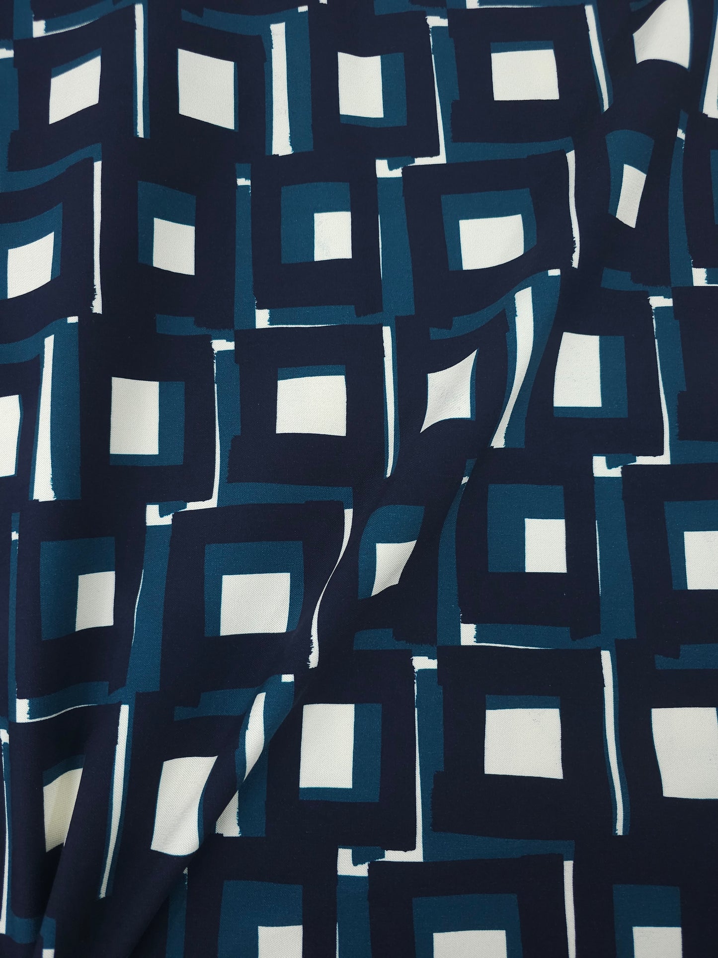 Teal/Navy Geometric Square Brushed Cotton Twill