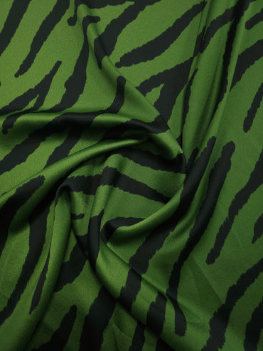 Olive Green/black Abstract Zebra Stripe Viscose Satin