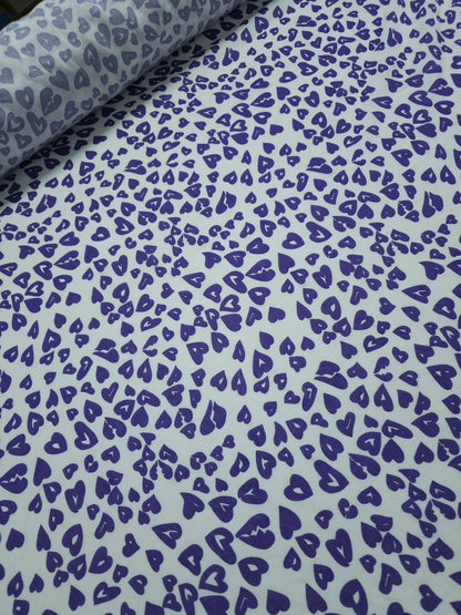 Purple/White Hearts Crinkle Viscose