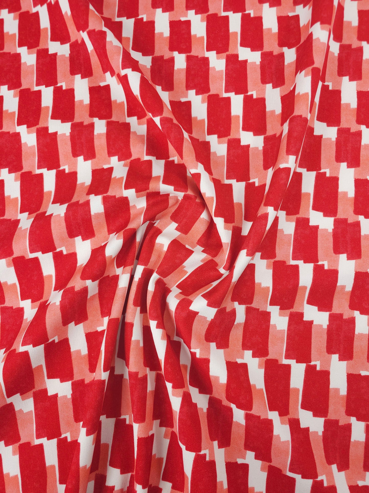 Red/Coral Abstract Rectangle Brushed Cotton Twill