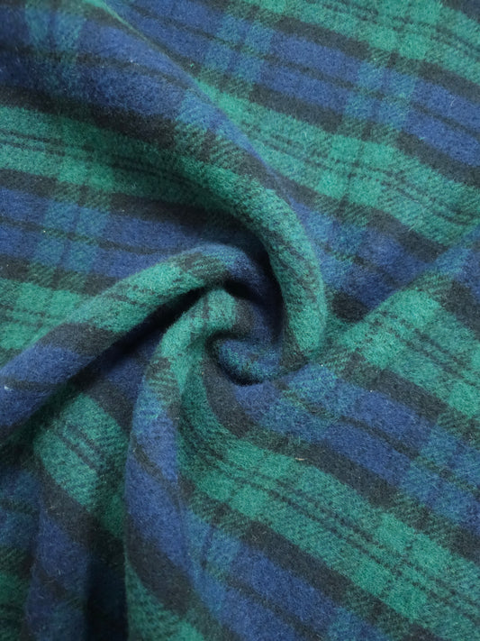 Green/Navy Tartan Wool Coating