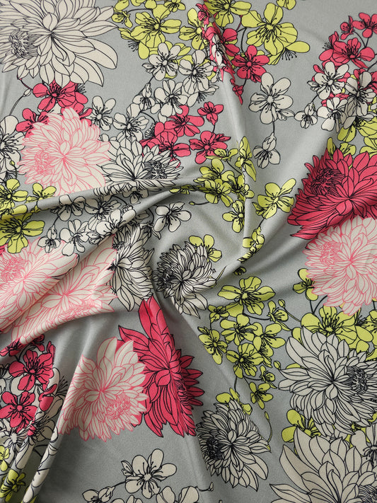 Pink/Yellow Floral Meadow Viscose Jersey