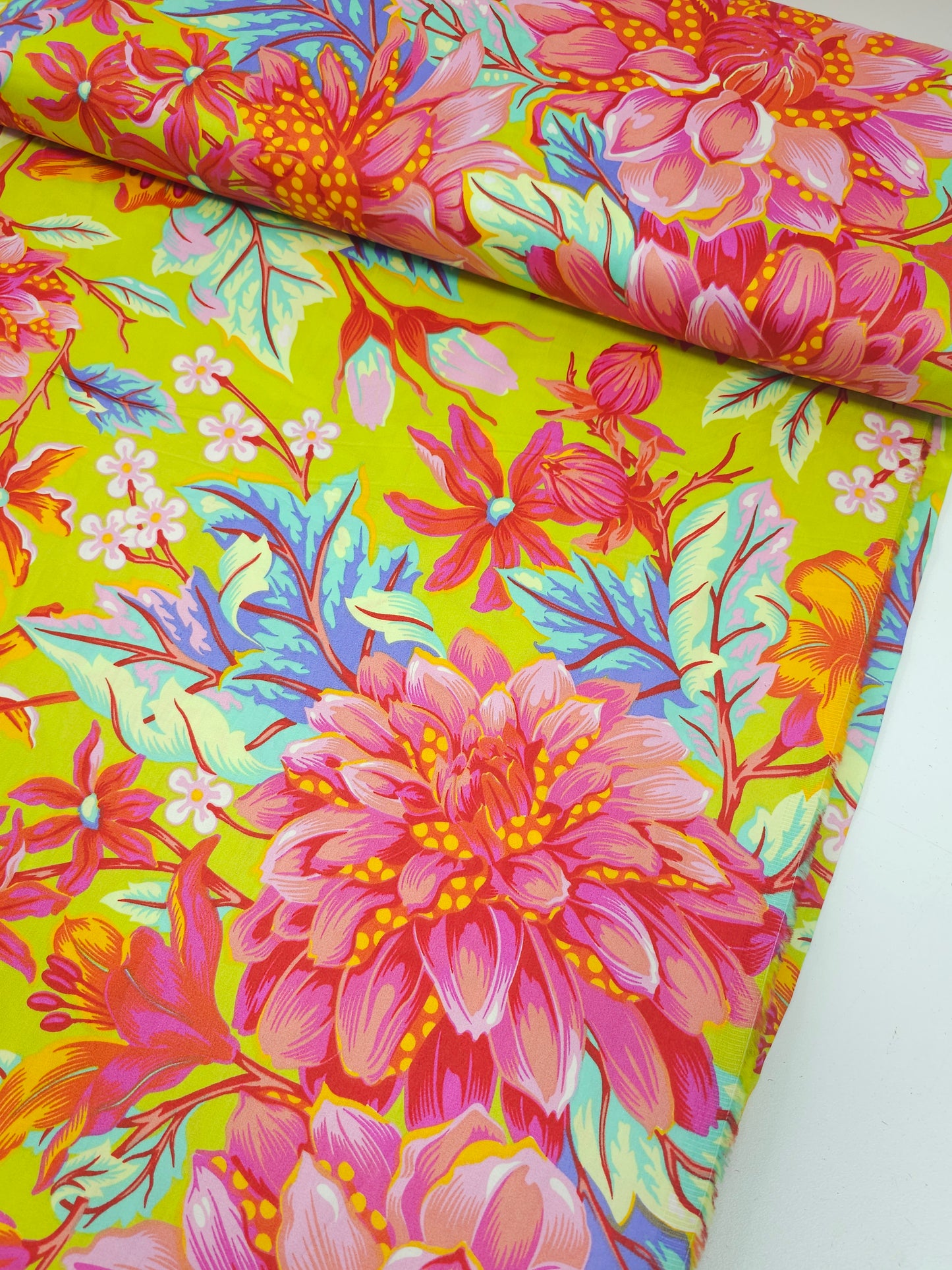 Lime Green Untamed Hello Dahlia Cotton Sateen 108" - Tula Pink