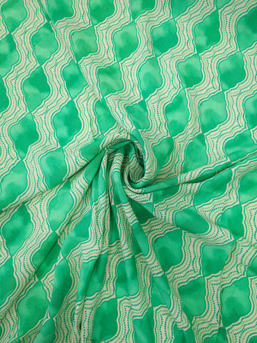 Mint Green Abstract Wave Cloud Viscose Crepe