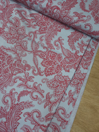 Grey/Red Paisley Floral Cotton Sateen 96"