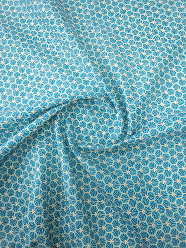 Teal Geometric Star Hexagon Calico Cotton