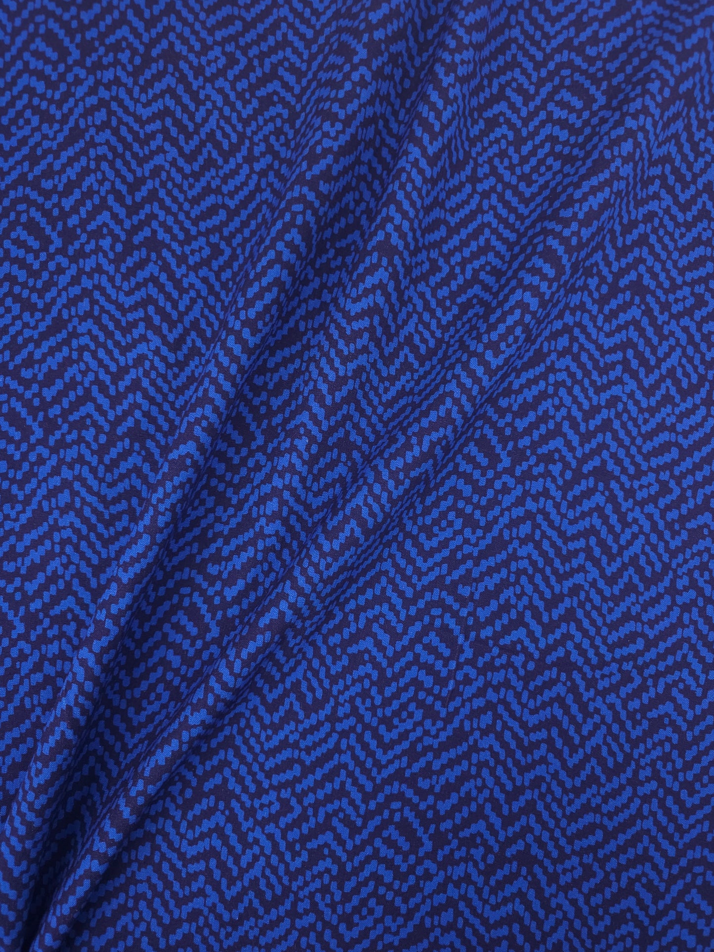 Blue/Navy Abstract ZigZag Brushed Cotton Twill