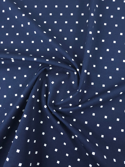 Dark Navy Mini Square Brushed Cotton Twill