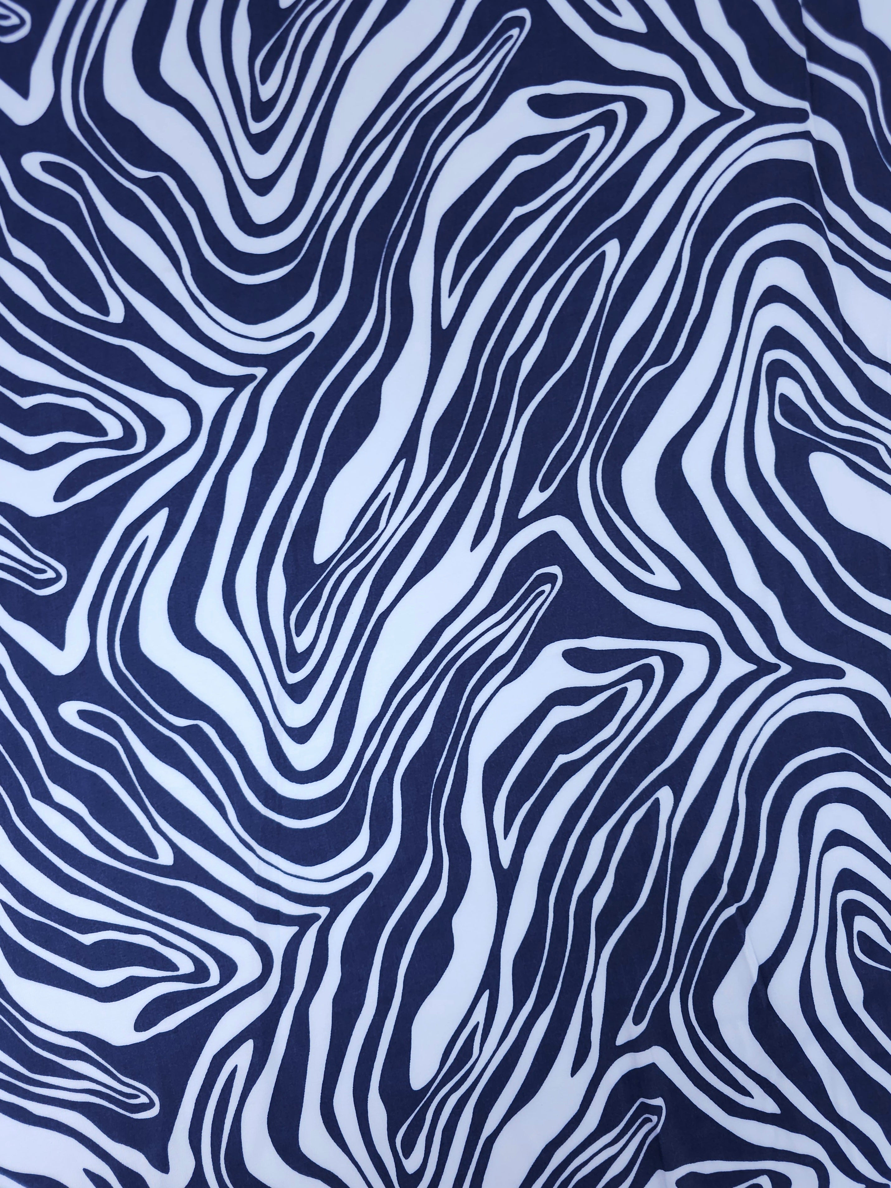 Baby Blue/Navy Zebra Stripe Viscose Satin