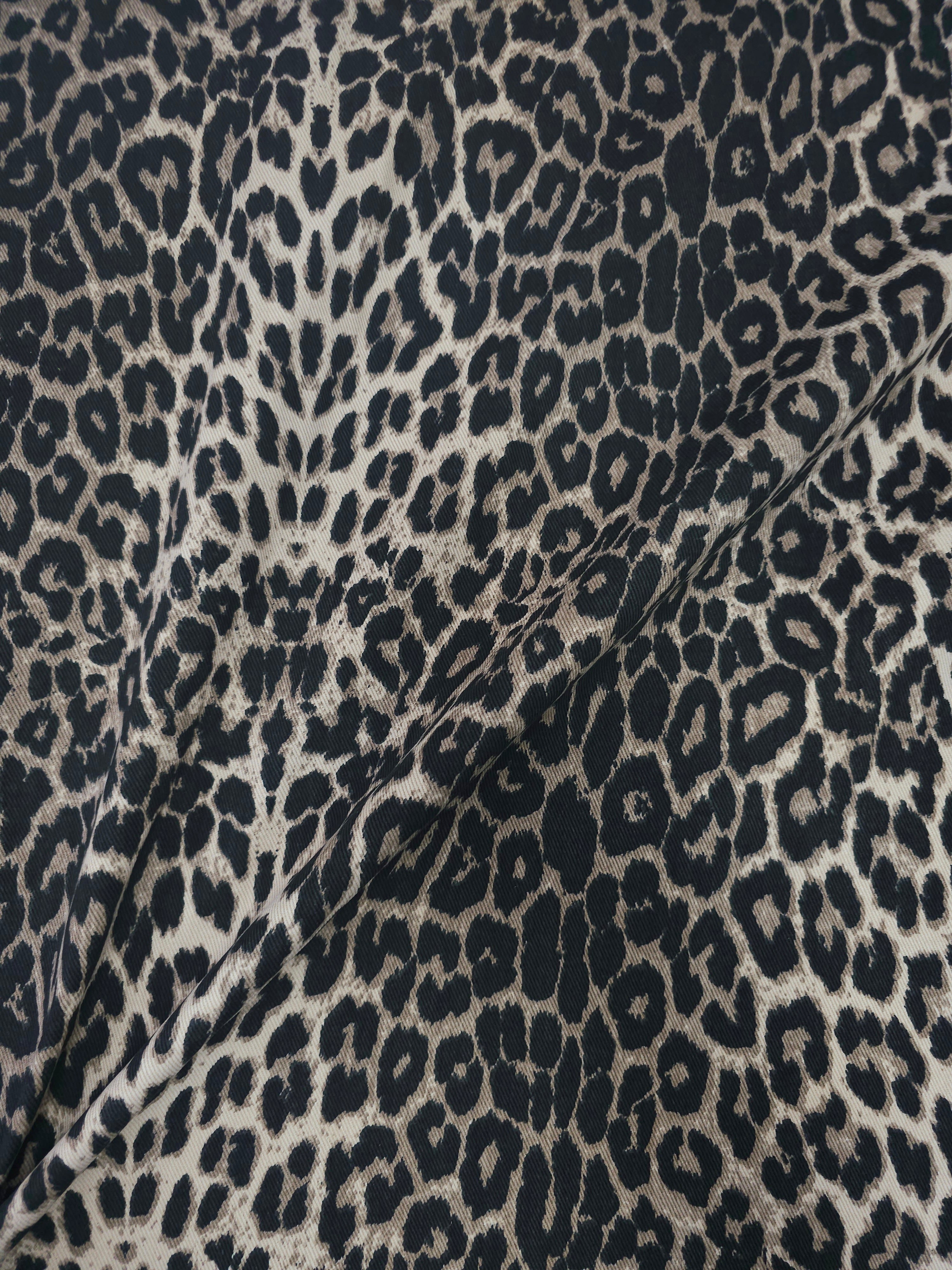 Taupe Leopard Panel Stripe Medium-Weight Denim