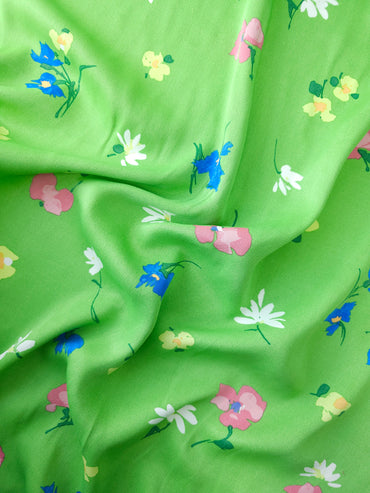 Light Green Floating Flower Viscose Satin