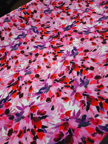 Pink/Red Bloom Floral Viscose Crepe