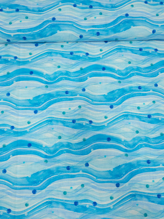 Blue Bubble Ocean Wave 100% Cotton