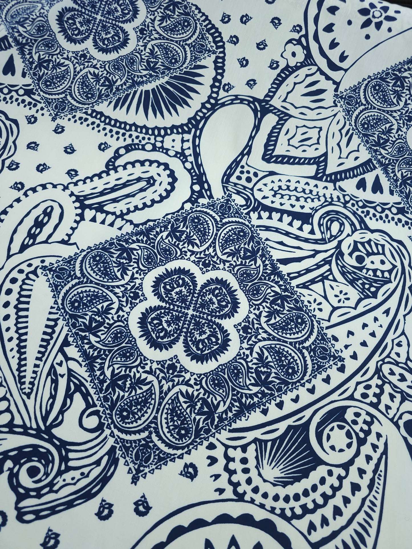 Navy/Off-White Paisley Damask Cotton Poplin