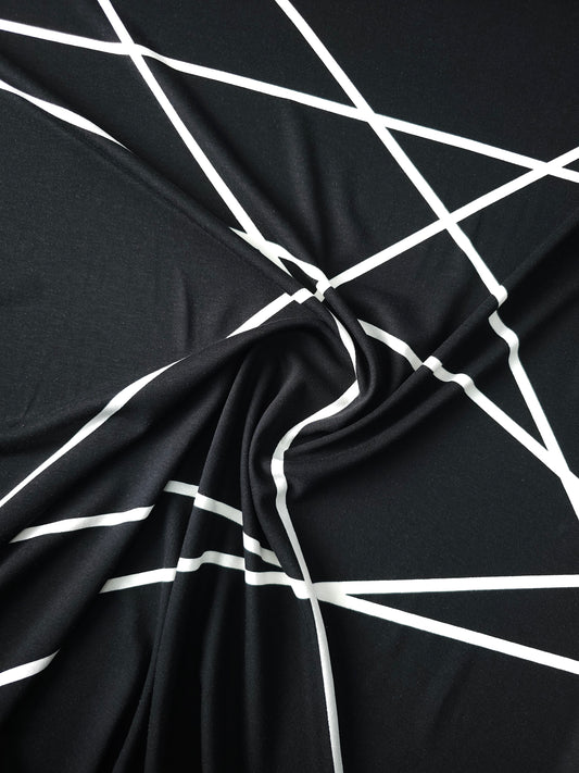 Black/White Geometric Line Viscose Jersey