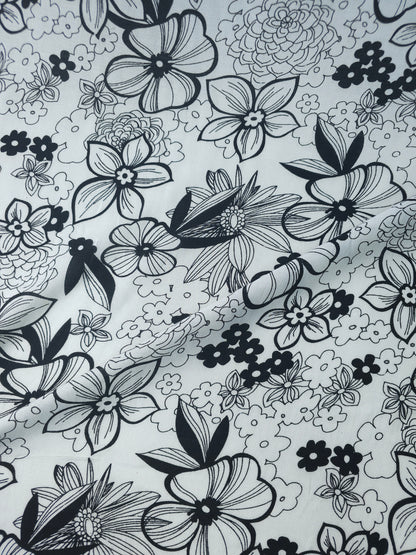 White/Black Sketch Floral Viscose Challis